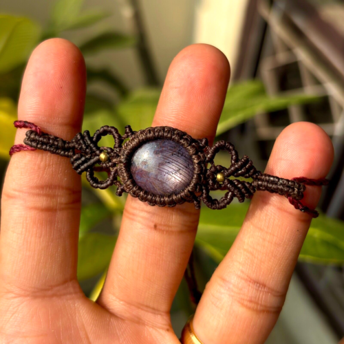 Brazalete de piedras preciosas micro macramé con piedras preciosas de zafiro estrella natural hecho a mano - Imagen 7 de 10