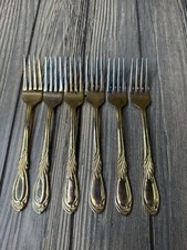Vintage Gold Tone Stainless Steel Forks Set Of 6