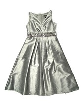 JS Boutique Gown Dress Sz 2 Womans Gray Embellished Waist Sleeveless V-Neck