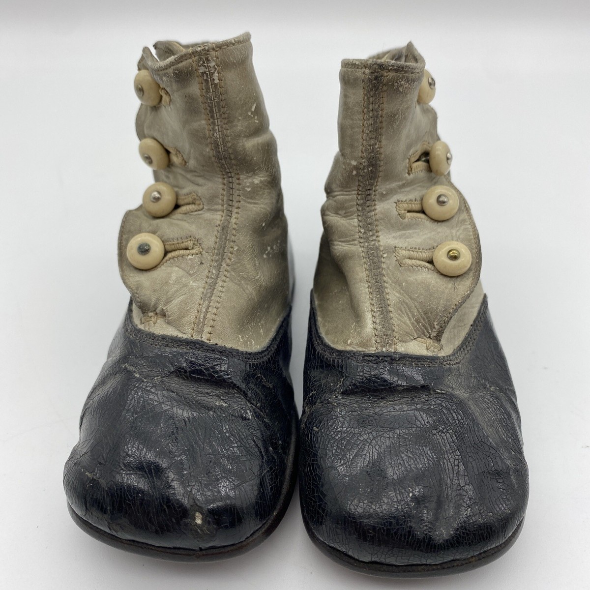 Victorian Era Antique Baby Shoes Boots Button-Up Leather Toddler