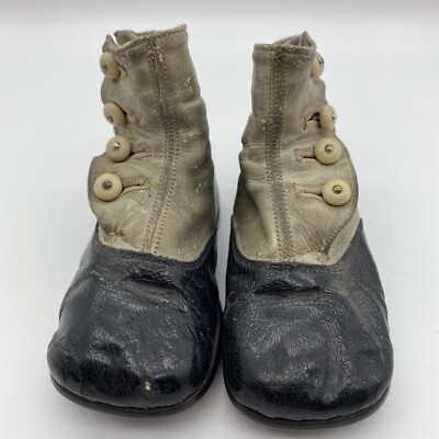 Victorian Era Antique Baby Shoes Boots Button-Up Leather Toddler