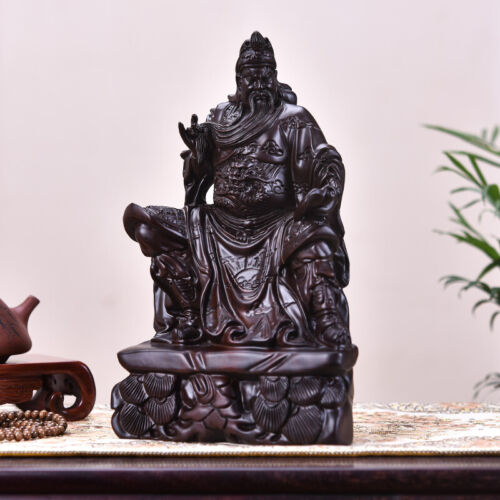 30cm,Ebony Wood Guan Gong Yu sit,China Warrior God Guangong Statue Carved WOODEN - Picture 2 of 8