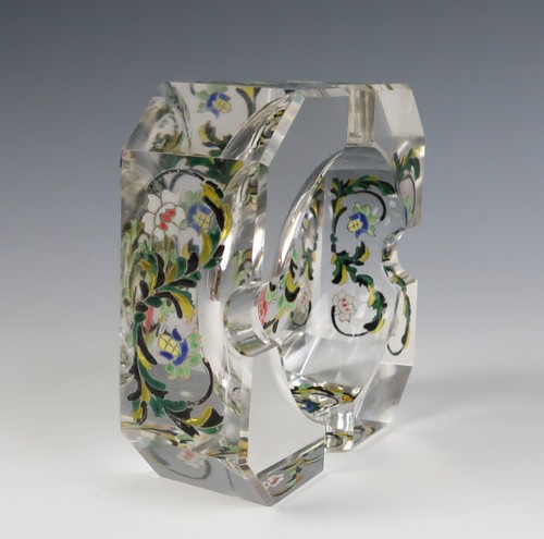 Vintage Bohemian or Austrian Enameled Cut Glass Crystal Ashtray Hand Painted - Picture 6 of 11