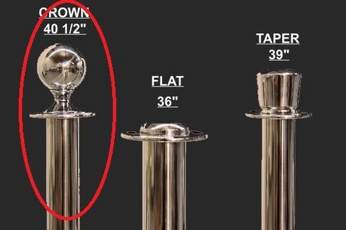 ROPE STANCHION, 10 PCS SET, CROWN TOP, MIRROR POLISH S.S. 12" DOMED BASE - Picture 5 of 12
