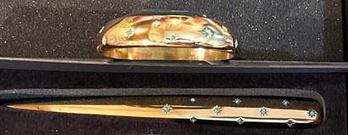 L'Objet Letter Opener & Magnifying Glass 24k Gold Plated & Blue Swarovski Stars - Picture 16 of 18