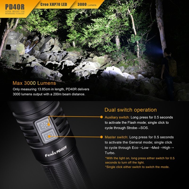 Fenix PD40R Taschenlampe Cree XHP 70 LED 3000LM Flashlight Torch mit mit Torch Akku / USB cfc991 Fenix PD40R Taschenlampe Cree XHP 70 LED 3000LM Flashlight Torch mit mit Torch Akku / USB cfc991