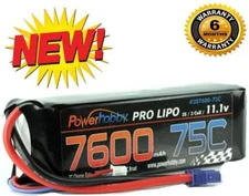 Powerhobby 3S 11.1v 7600mAh 75C Lipo Battery w EC3 Plug