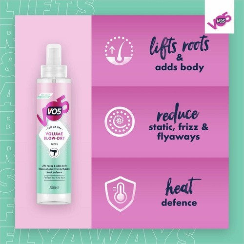 2x of 200ml VO5 Full of Life Volume Blow Dry Spray For Perfect Fine Hair - Picture 5 of 8