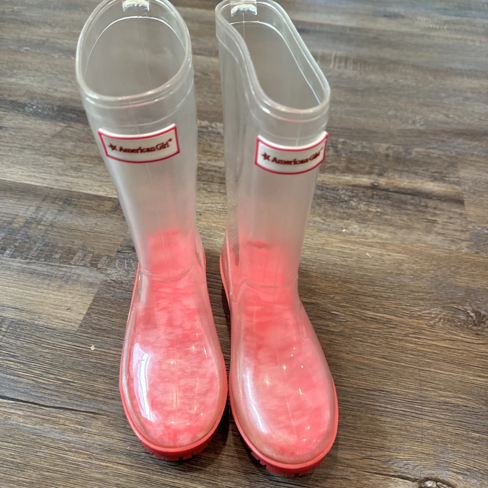 American Girl Peekaboo Willies Clear/Pink Calf Rain Boots Girl Rubber Size 12/13 - Image 3 of 4