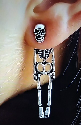 SKELETON design Dangle Silver Tone Earrings Metal Alloy Funky Fun Gift Item