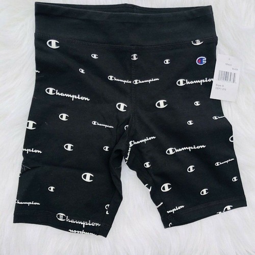 New Champion Bike Shorts Girls Big All Over Script Logo Athletics Running Sports - Picture 3 of 3