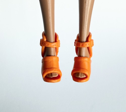 Barbie Doll Orange Chunky Heel Shoes With Ankle Strap Peep Toe - Picture 4 of 5