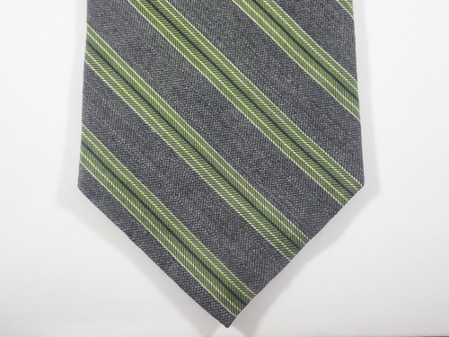 HICKEY FREEMAN GRAY GREEN BLACK WHITE HERRINGBONE STRIPES WOOL/SILK NECK TIE - Picture 11 of 11