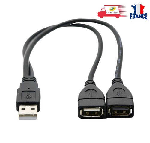 Câble USB 2.0 mâle vers double USB 2.0 Type A femelle Y Séparateur Cordon 30cm - Afbeelding 1 van 3