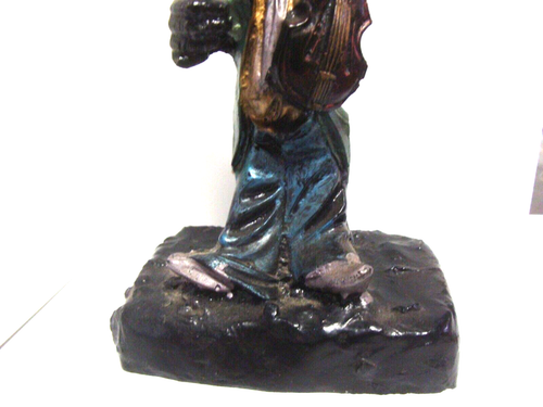 Vtg Hand Crafted Made of Coal Clown Figurine W/ Violin & Whiskey Bottle 5.75" - Picture 4 of 10