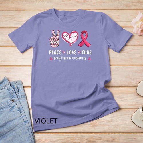 Camiseta Peace Love cura cáncer de mama conciencia mujeres niños hombres unisex - Imagen 13 de 15