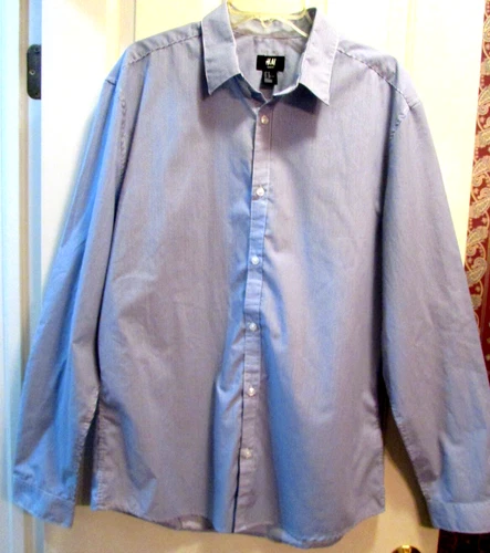 Men's H & M Long Sleeve Dress Shirt Blue Pin Stripe Size XL Slim Fit Tapered