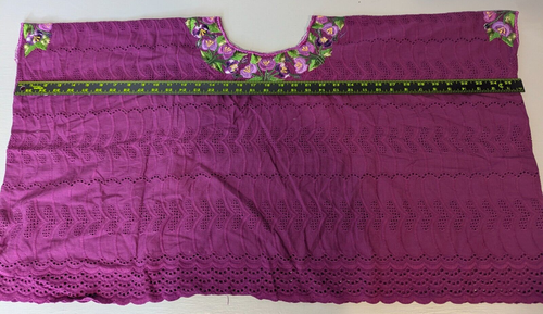 Guatemalan Huipil Poncho Handmade Embroidered Shirt Shoulder Boho Festival 70x20 - Picture 9 of 11
