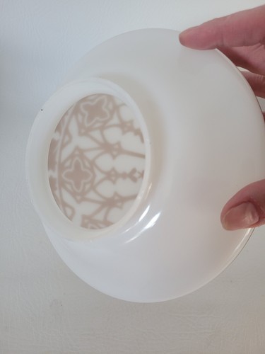 Vtg Art Deco Acorn Flush Mount Milk Glass Globe Light Fixture Stencil Pattern - Picture 7 of 20