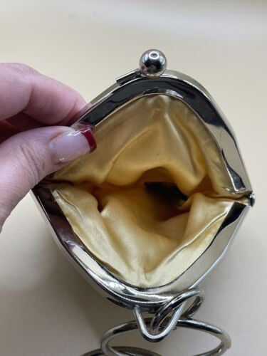 Small Gold Beaded Silver Clutch With Wrist Bracelet- small bag - Picture 6 of 11