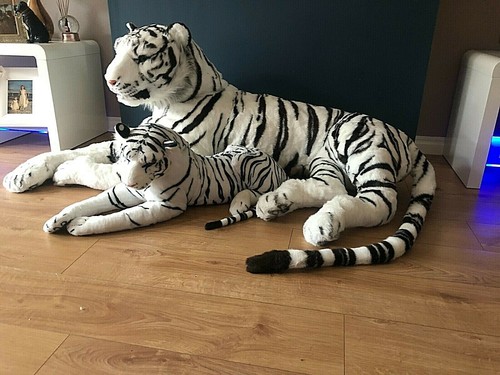 Tiger Large Life size  Giant Lying Soft Toy Plush 245 cm Realistic White Cat - Picture 10 of 12