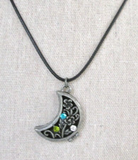 Crystal Crescent Moon Locket Pendant Black Cord Necklace 20" Celestial NEW
