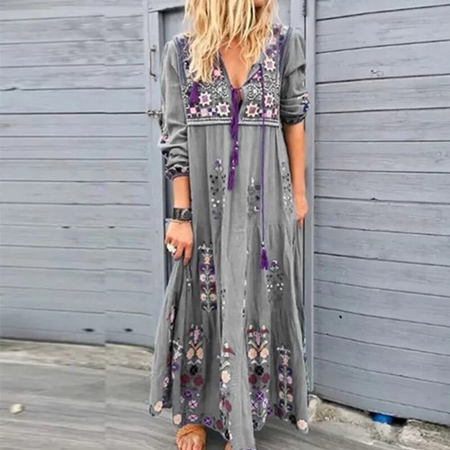 Long Dress for Women 2024 Autumn Beach Bohemian Dresses Casual Vestido Robe - Photo 16/18