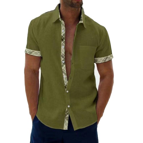 Men Linen Style Short Sleeve Shirts Beach Casual Button Down Formal Dress Shirt - Picture 12 of 18