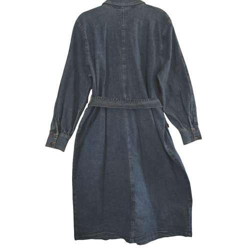 Eloquii Elements Denim Long Sleeved Dress Size 16 Medium Washed Blue Belt Pocket - Picture 2 of 11