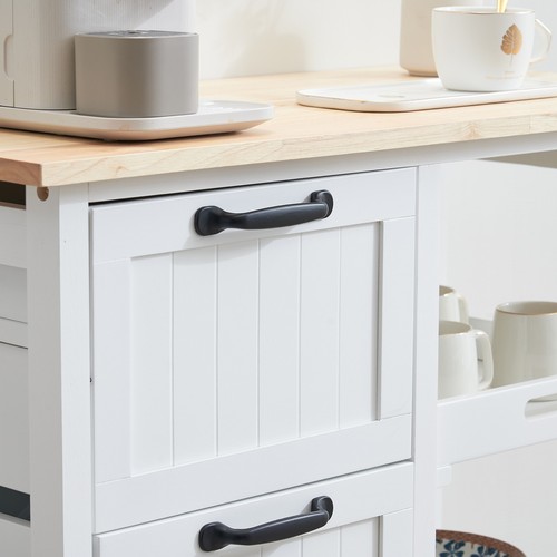 White Kitchen Island Cart on Wheels with, 3 Drawers, 3 Shelves, Natural Wood Top - Picture 9 of 21