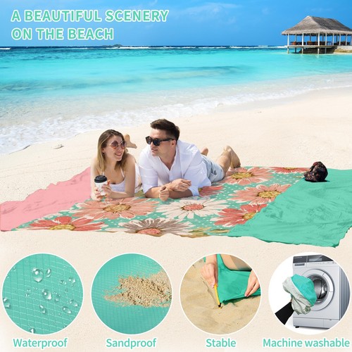 Beach Blanket Sandproof Waterproof 78''×81'' 1-4 Adults Compact Lightweight O... - Picture 4 of 8