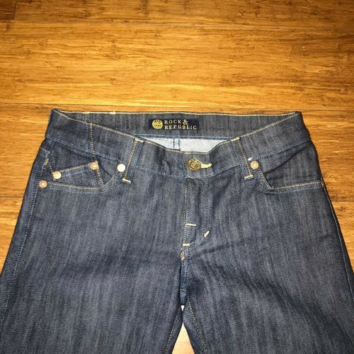 Rock & Republic 25 Dark Wash Jeans Low Flare Skull Logo Poc - Bild 3 von 7