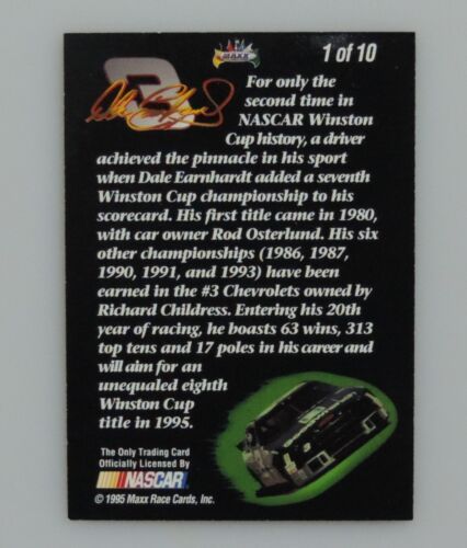Dale Earnhardt, 1995 carta Maxx Chase the Champion, # 1 di 10, carta NASCAR ~ 0007 - Foto 2 di 3