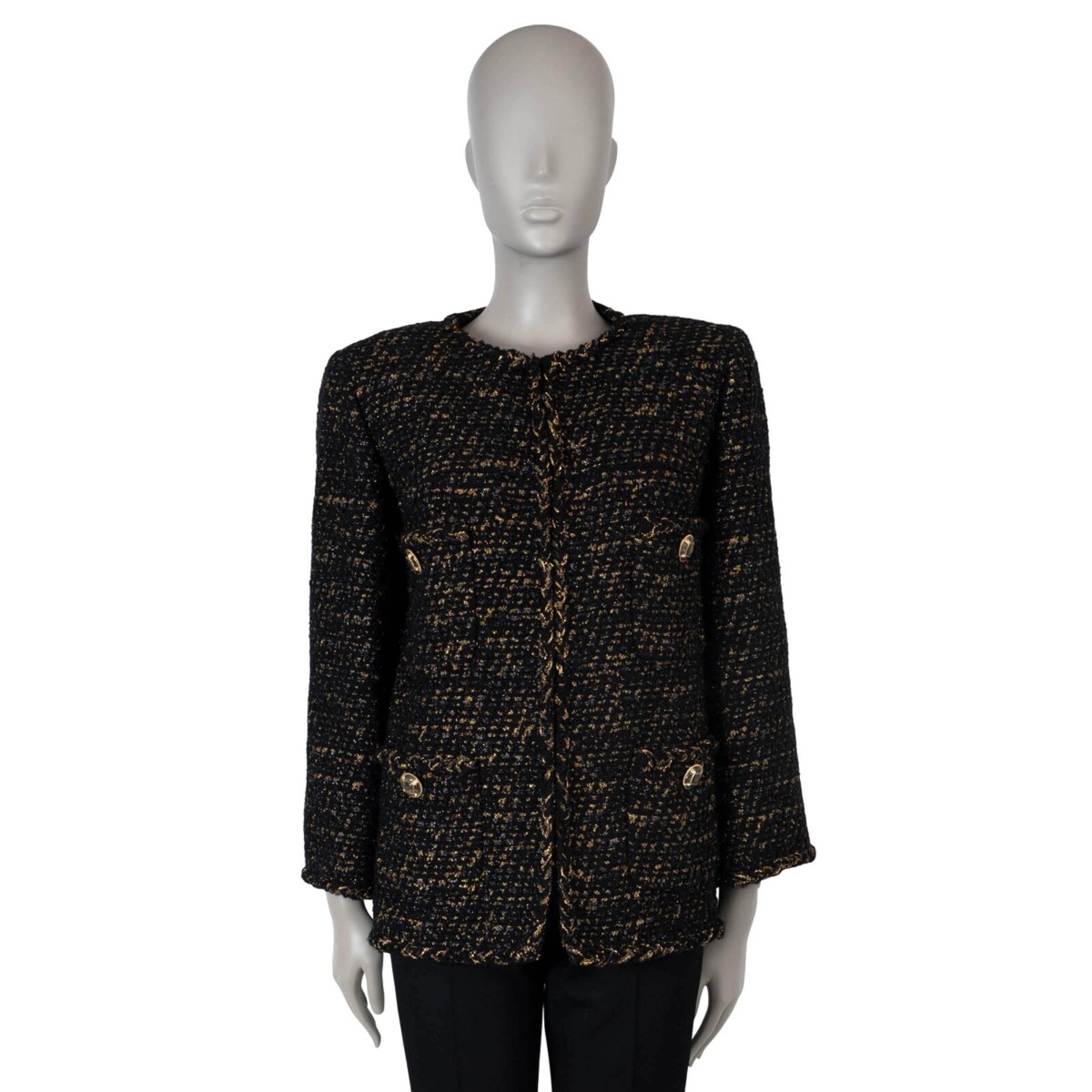 70678 auth CHANEL black gold wool 19A NEW YORK OVERSIZED 70678 auth CHANEL black gold wool 19A NEW YORK OVERSIZED