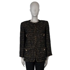 70678 auth CHANEL black gold wool 19A NEW YORK OVERSIZED TWEED Jacket 36 XS
