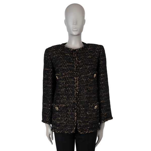 70678 authentisches CHANEL schwarz gold Wolle 19A NEW YORK OVERSIZED TWEED Sakko 36 XS
