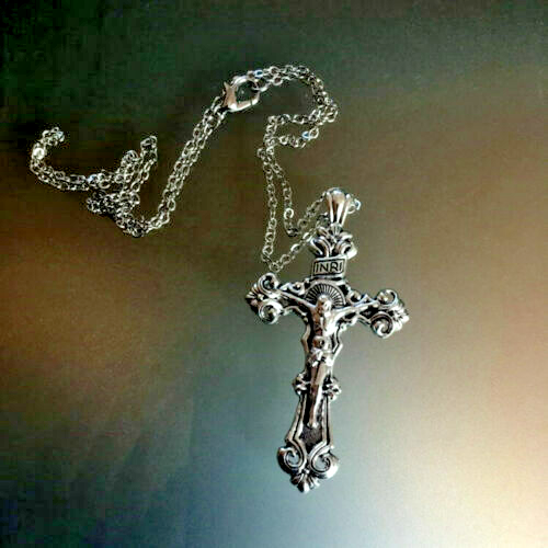 CROSS ITALY CRUCIFIX PRAY pendant ON 26" Sterling silver 925 necklace men women - Picture 1 of 6