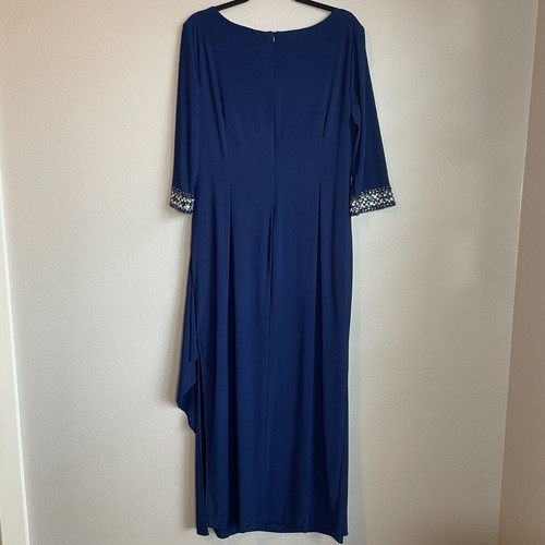 Abito donna Alex sera 16 P blu navy con perline madre della sposa lungo increspato - Foto 8 di 13