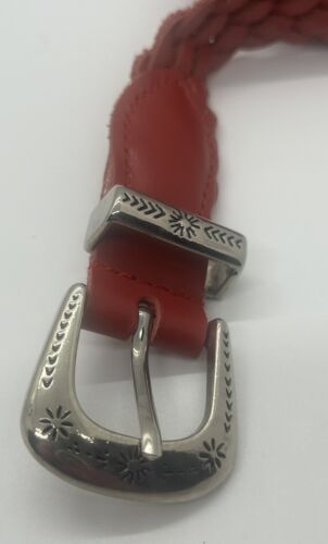 Paket mit zwei Vintage Gürteln Größe M 34 cm geflochtenes Leder rot weiß - Bild 3 von 9