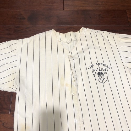RARE- Vintage- Los Angeles Raiders- Pin Stripe Baseball Jersey- Canvas- XL (b6 - Picture 3 of 8