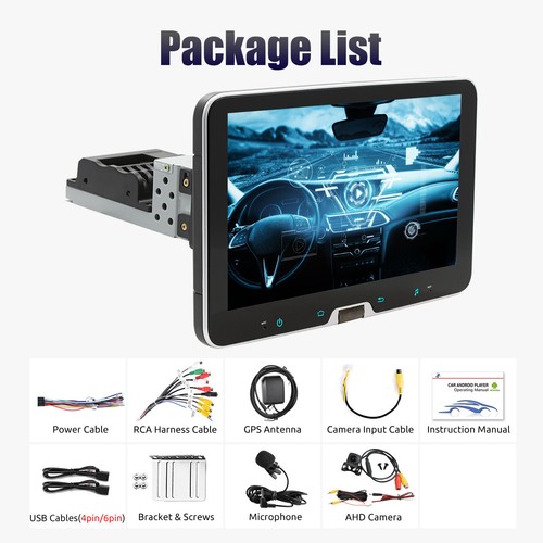 10.1" Giratorio Único DIN Android 14 CarPlay Coche Estéreo GPS Navegación 64GB+ Cámara - Imagen 16 de 16