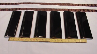 6 pcs. Glossy Black 2'' X 6'' X 5/8'' Ceramic Radius Bullnose Tiles, Mud-Caps, New