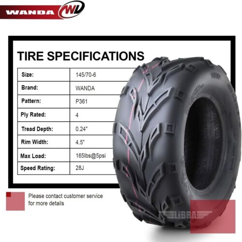 Set of 4 WANDA 145/70-6 ATV Go-Kart Mini Bike Tires 145x70x6 145x70-6 Warranty - Picture 4 of 8