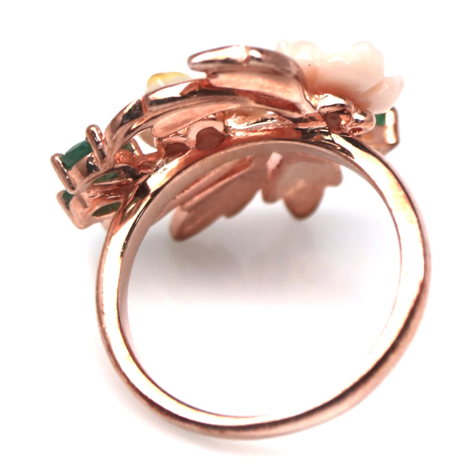 925 Sterling Silver White - Yellow Mother Of Pearl & Emerald Ring Size 6 - Image 3 of 4