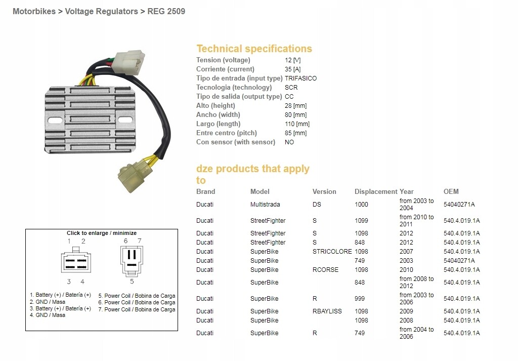 Régulateur de tension DZE pour Ducati DS 1000 Multistrada 2003-2004 boîtier noir en alu