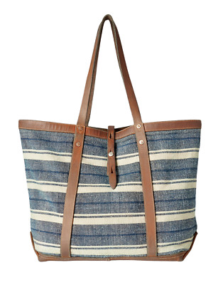【希少/ 美品】RRL INDIGO MARKET TOTE BAG Ralph Lauren RRL Indigo Striped Cotton Canvas Leather Large