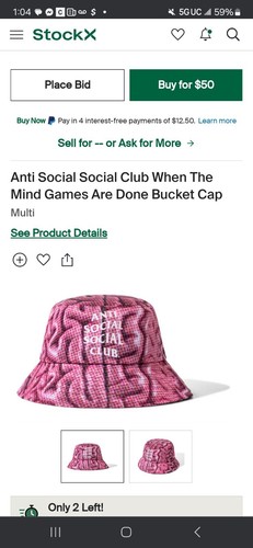 Anti Social Social Club "When The Mind Games Are Done" Bucket Hat , One-Size - Picture 2 of 2
