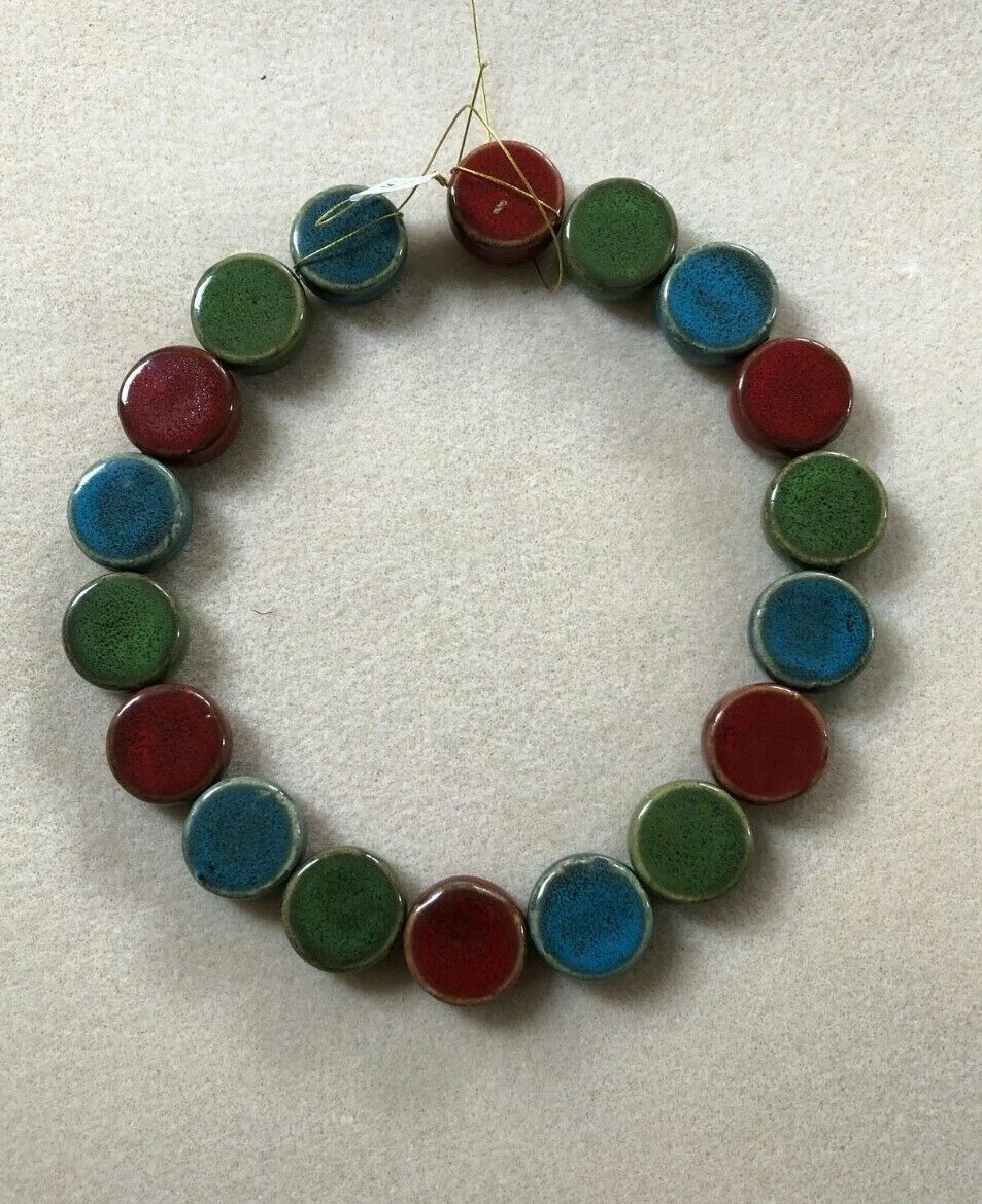 Ceramic coin beads 20mm jewellery making UK seller Red Green