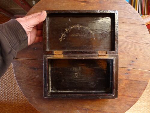 22cm Boite Bois Laque Peinture Ancien Birmanie Antique Burmese Lacquer Box - Imagen 6 de 7