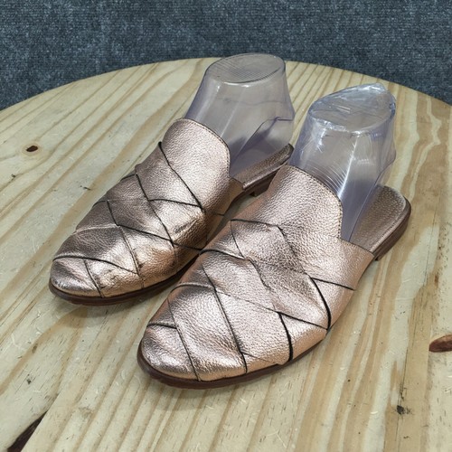 Seychelles Sandals Womens 7.5 Slides Rose Gold Pink Metallic Woven Leather Flat - Picture 3 of 16